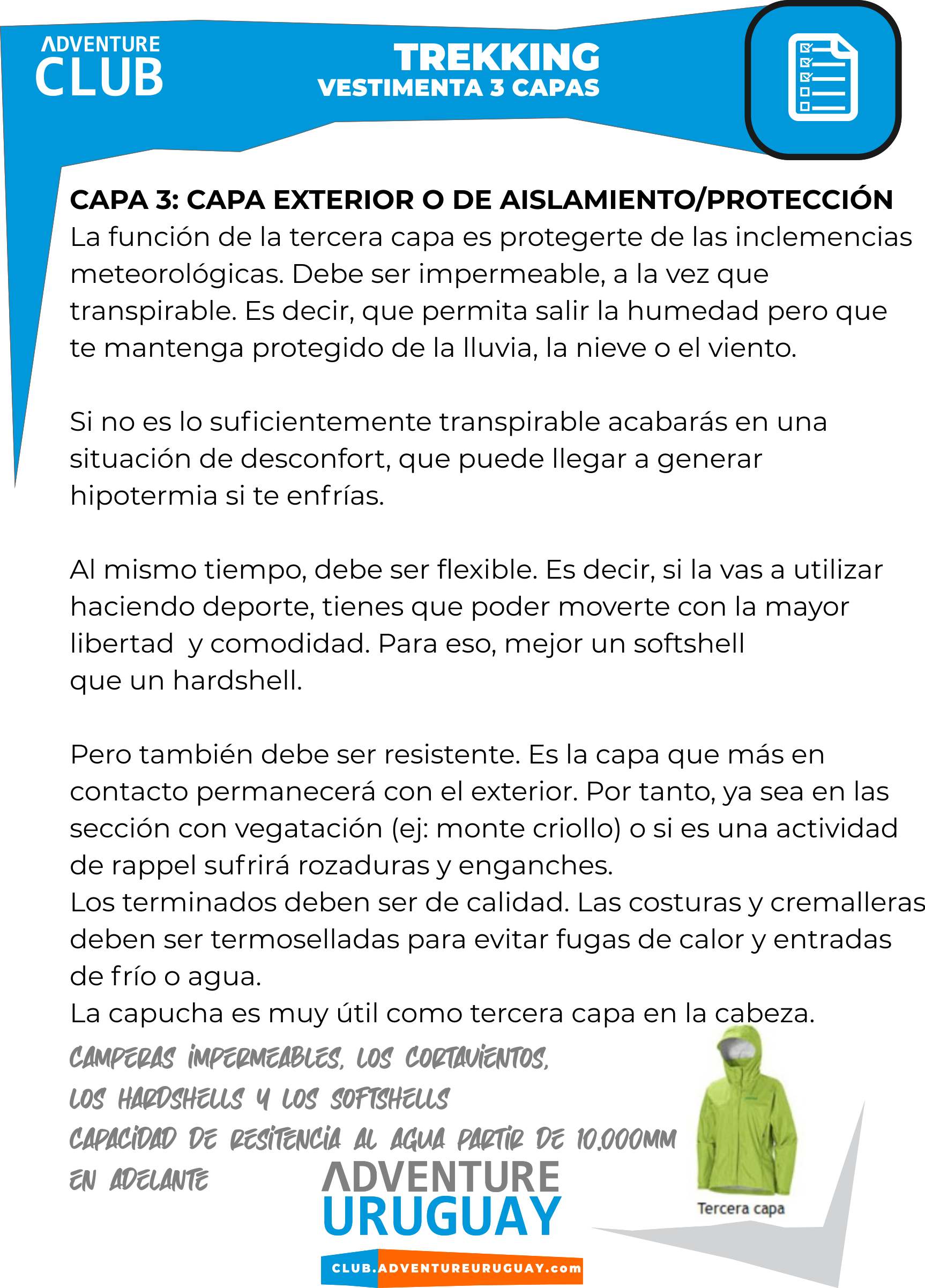 Trekking Adventure CLUB Uruguay Guia Vestimenta Capa 3